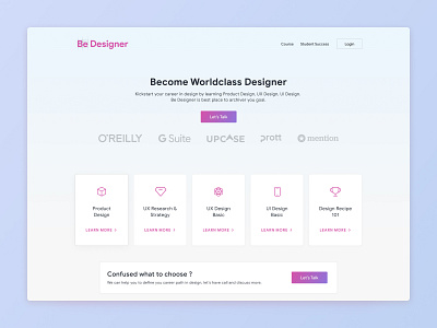 Landing Page for Be Designer