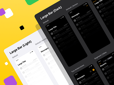 Figma iOS UI kit - Light & Dark app screens app application bar dark design system figma header layout mobile navigation templates ui ui kit