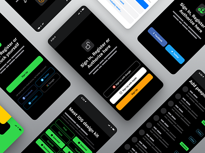 iOS UI kit for Figma - Dark app templates app apple button buttons dark design figma filter filters ios iphone mobile selection template ui ui kit