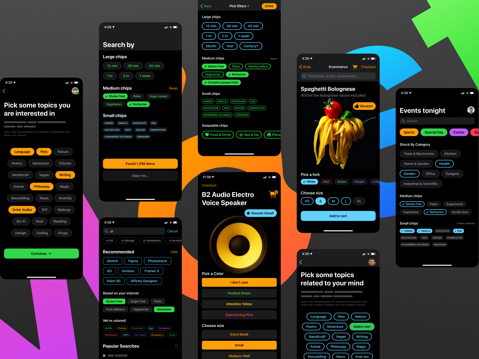 Figma iOS UI kit: Chips & Filter components by Roman Kamushken for