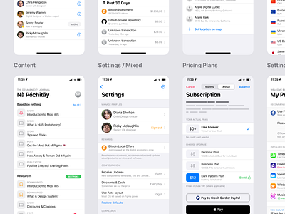 Figma iOS design library - Table view lists patterns app design design system figma ios list mobile plan settings social table view templates ui ui kit