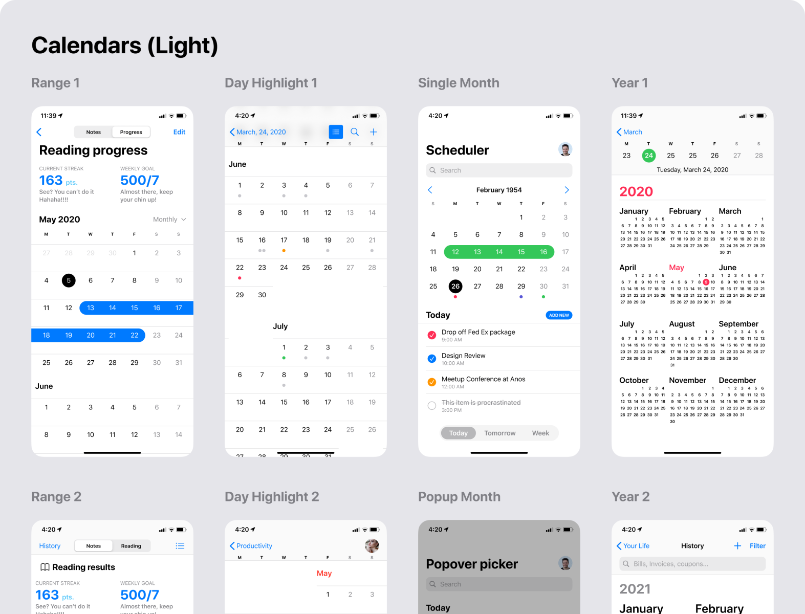 Figma iOS design library Datepicker & Calendar Templates by Roman