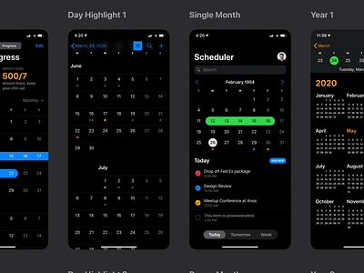 Figma iOS design library - Datepicker & Calendar Templates app calendar dark date datepicker design figma ios mobile templates time ui ui kit