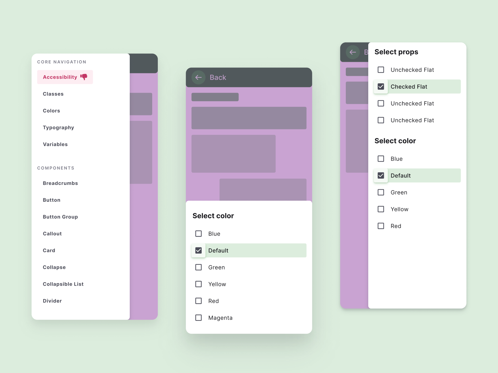 React UI kit Navigation drawer design templates by Roman Kamushken