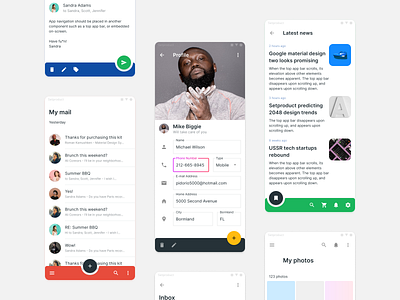 Material Design UI kit Figma - Android app templates android bottom inputs mobile nav navigation profile