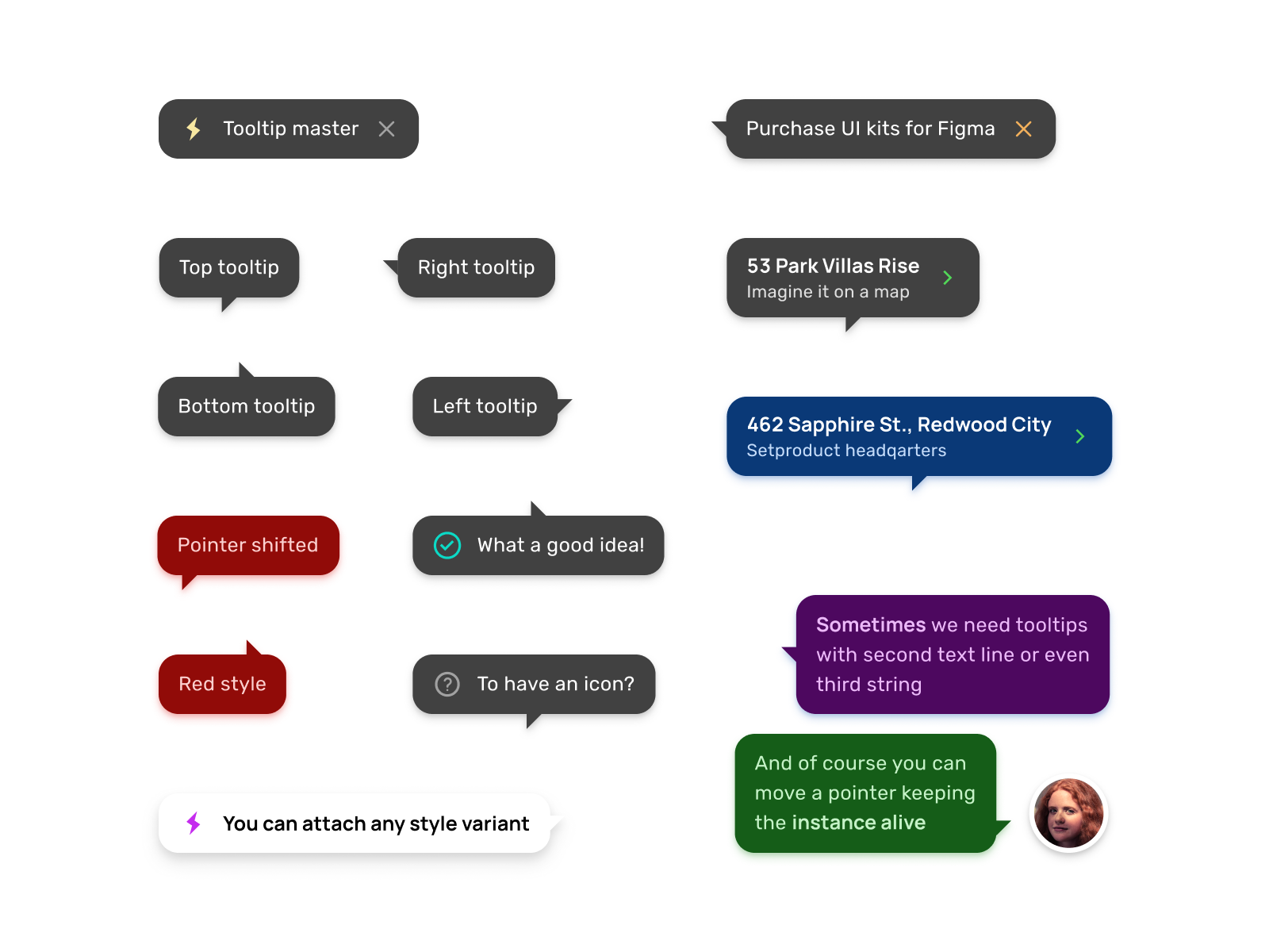 Material X design system UI kit Figma Tooltips by Roman Kamushken for