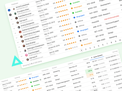 Table design template Material X Ui kit