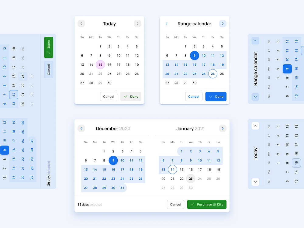 Calendar Datepicker templates Material X Figma design system by Roman