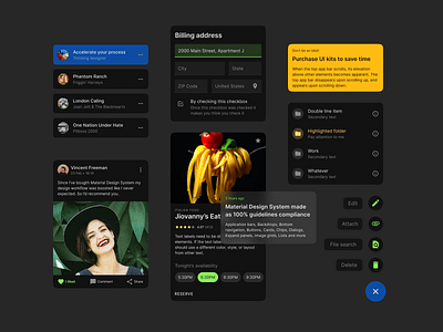 Material design dark components for Figma UI kit android app button components dark figma folder list lists material mobile templates text field ui ui kit