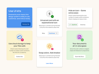 Cards UI design for Material X system kit