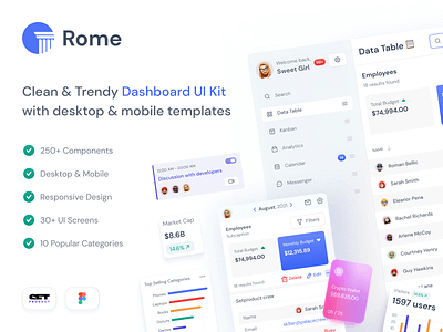 ⚡ New product — Rome UI kit for Figma. Mobile desktop templates android app dashboard design design system desktop figma ios material mobile templates ui ui kit web