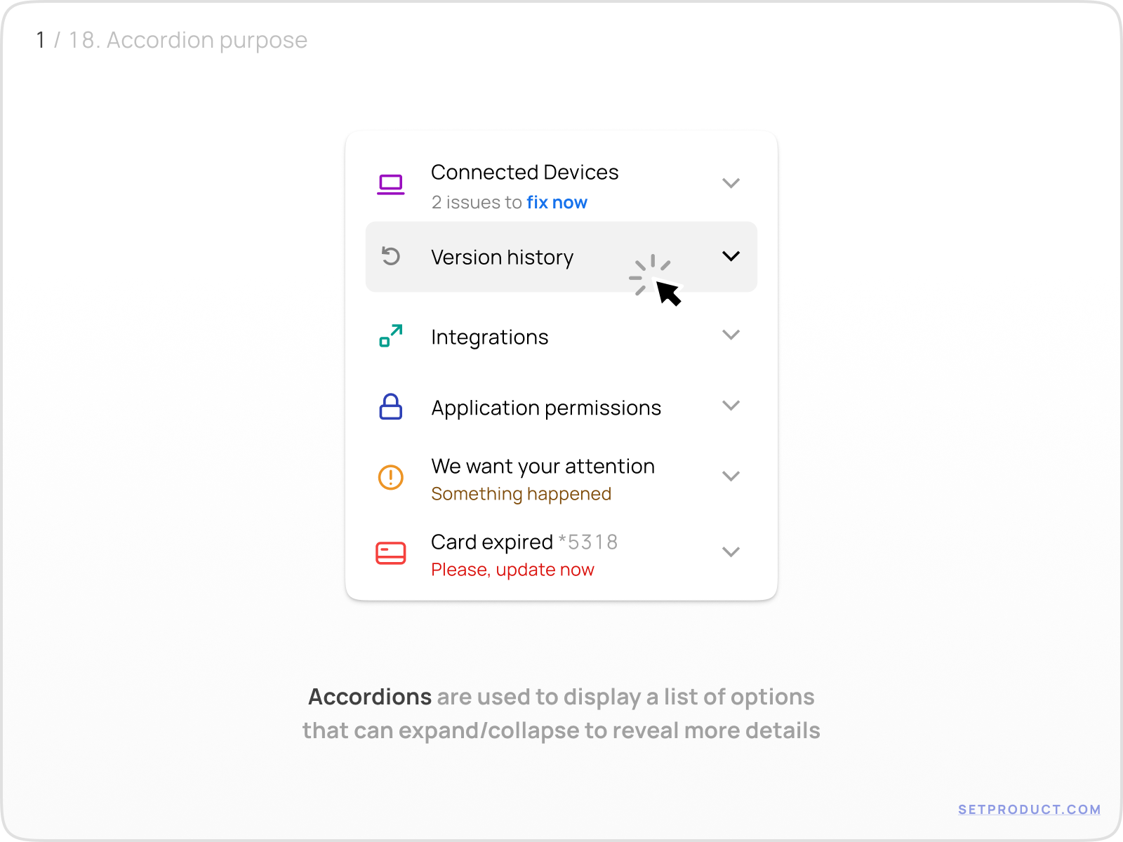 Accordion UI design tips by Roman Kamushken for Setproduct on Dribbble