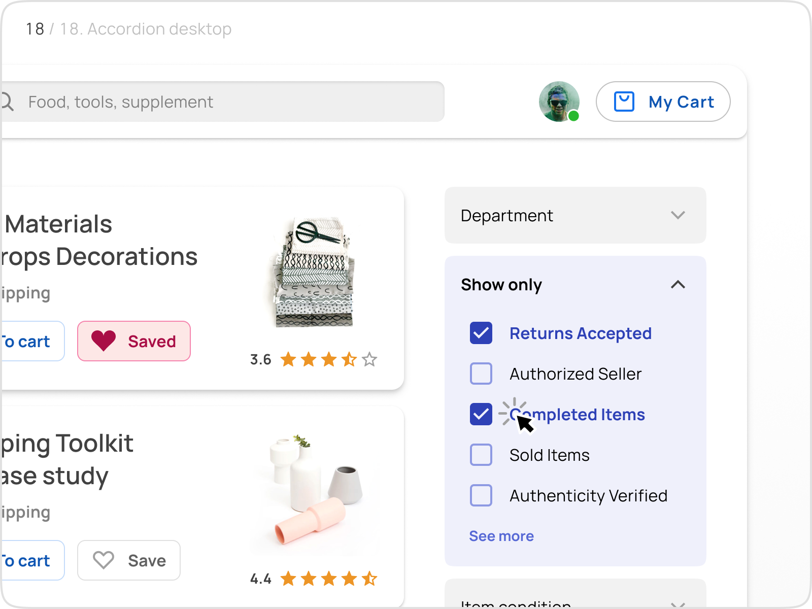 Accordion UI design desktop filters by Roman Kamushken for Setproduct