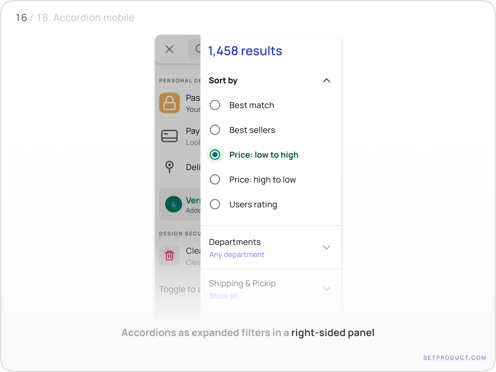 Accordion UI design mobile filters by Roman Kamushken for Setproduct on