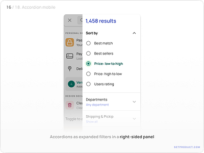 Accordion UI design mobile filters