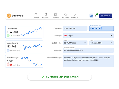 Figma dashboard templates — Material X UI kit inputs