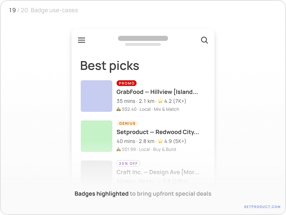 Badge (aka Tag) UI design exploration by Roman Kamushken for Setproduct