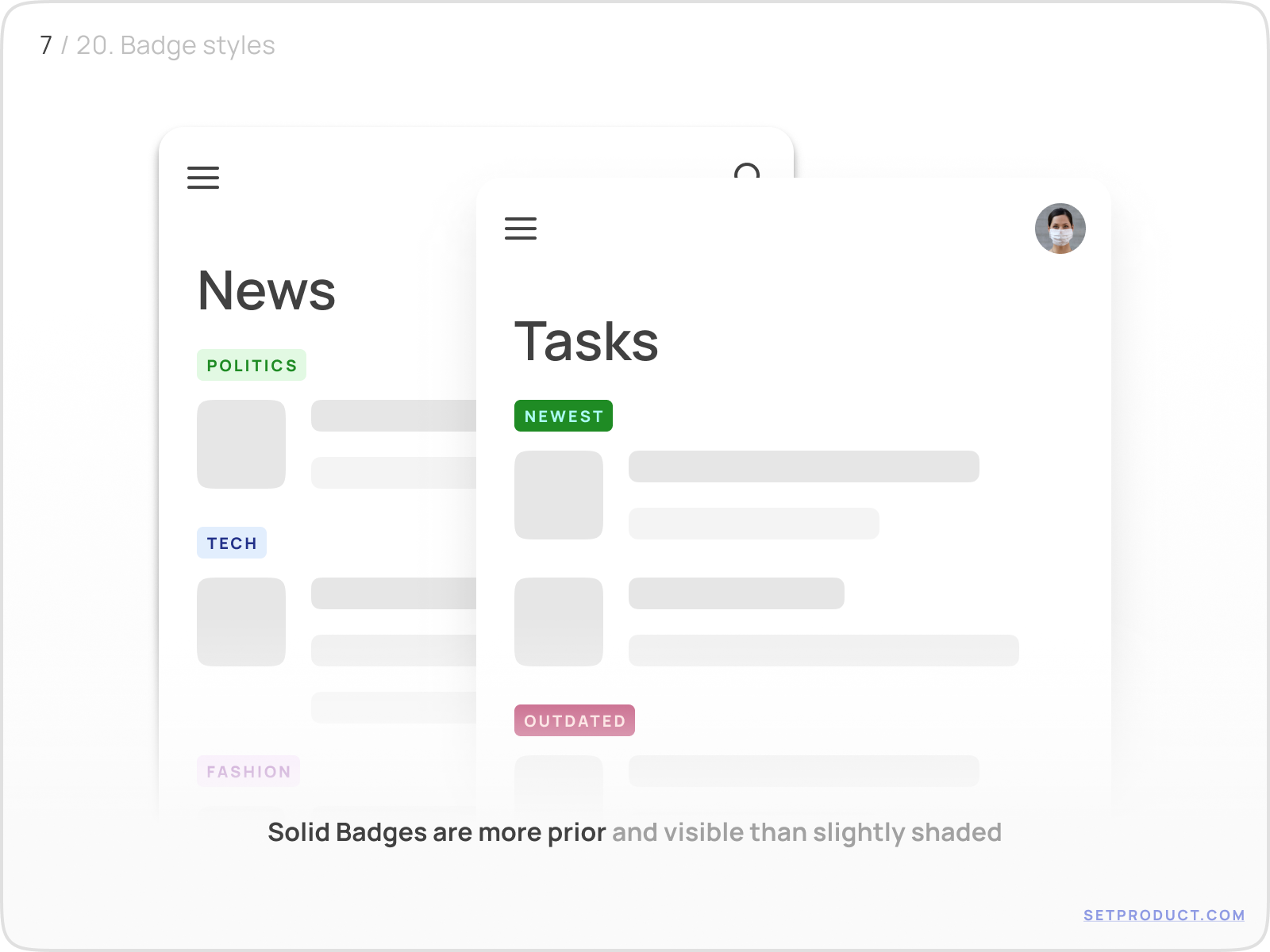 Badge (aka Tag) UI design exploration by Roman Kamushken for Setproduct