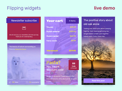 Interactive flipping widgets for your product blogging comments image post login form news newsletter promocode shopping cart shopping item task calendar