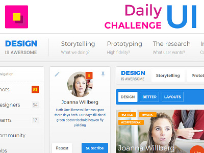 Design challenge - Daily UI KIT animation cards challenge daily ui filter freebie material menu navigation profile table ui kit