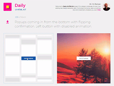 DAY 005: popups animated animation challenge daily ui disabled flip html ui kit pop up popup slide ui kit