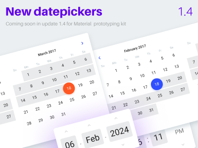 Update to 1.4 in progress! app button calendar date design figma material picker pop prototyping ui web