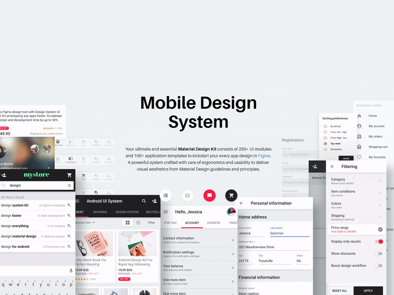 Mobile Design Kit for Android applications android app design ecommerce figma kit material prototyping shop shopping system ui