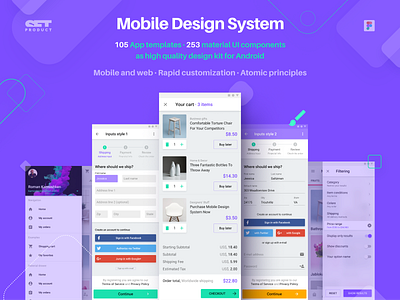 Mobile Design System. Rethinked colors! app design ecommerce kit material mobile prototyping shop shopify shopping system ui