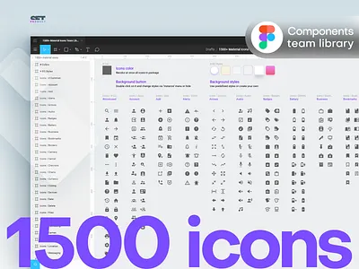 Figma icons team library. 1500+ components bundle component design system figma library material icons pack resizing set symbol team ui kit