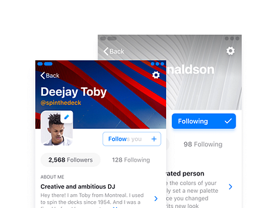 iOS social layout · Is a user already following you?