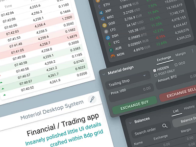 Material Design for Desktop 8dp app design kit design system desktop figma finance grid inputs layout material design prototyping template trading ui kit