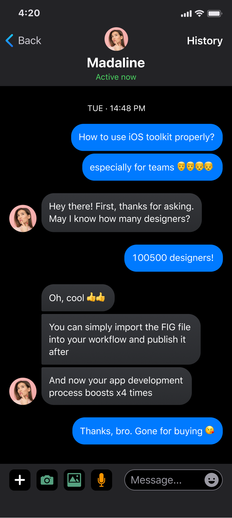 iOS Messages Dark UI by Roman Kamushken on Dribbble