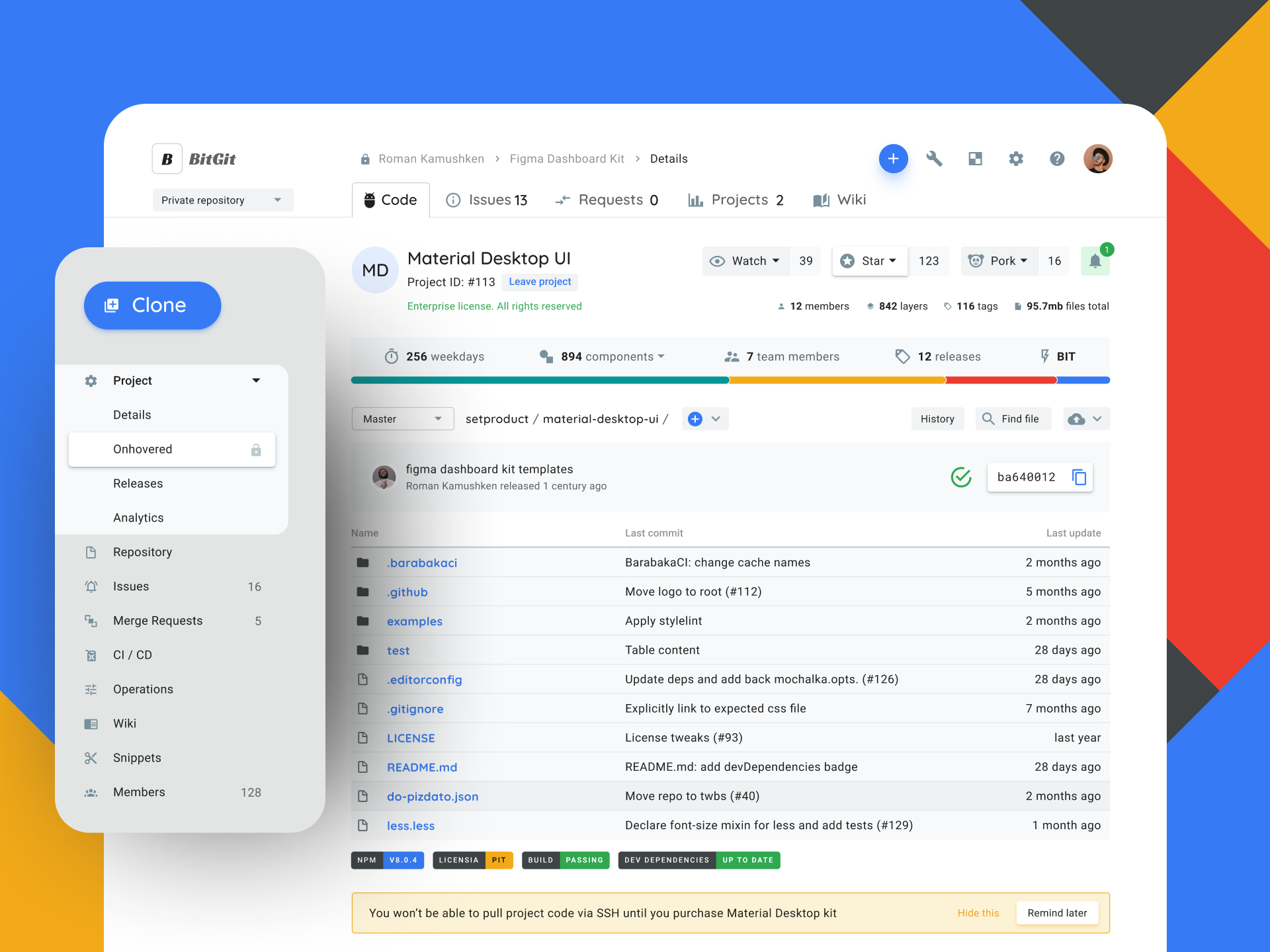 Git Repository Ui Design Template by Roman Kamushken on Dribbble