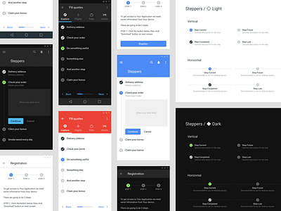 Steppers UI design - Material components for Figma android app design figma material mobile step stepper system templates ui ui kit