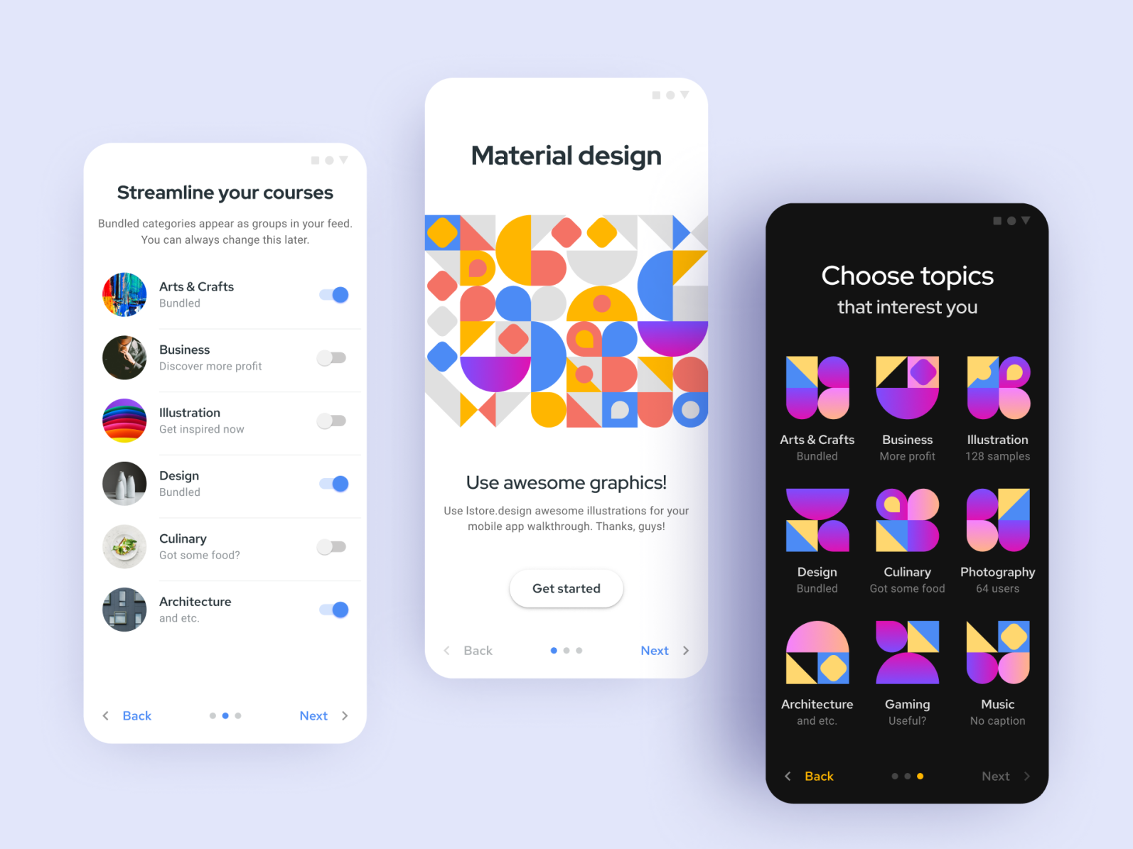 Material design system onboarding app templates by roman kamushken on 
