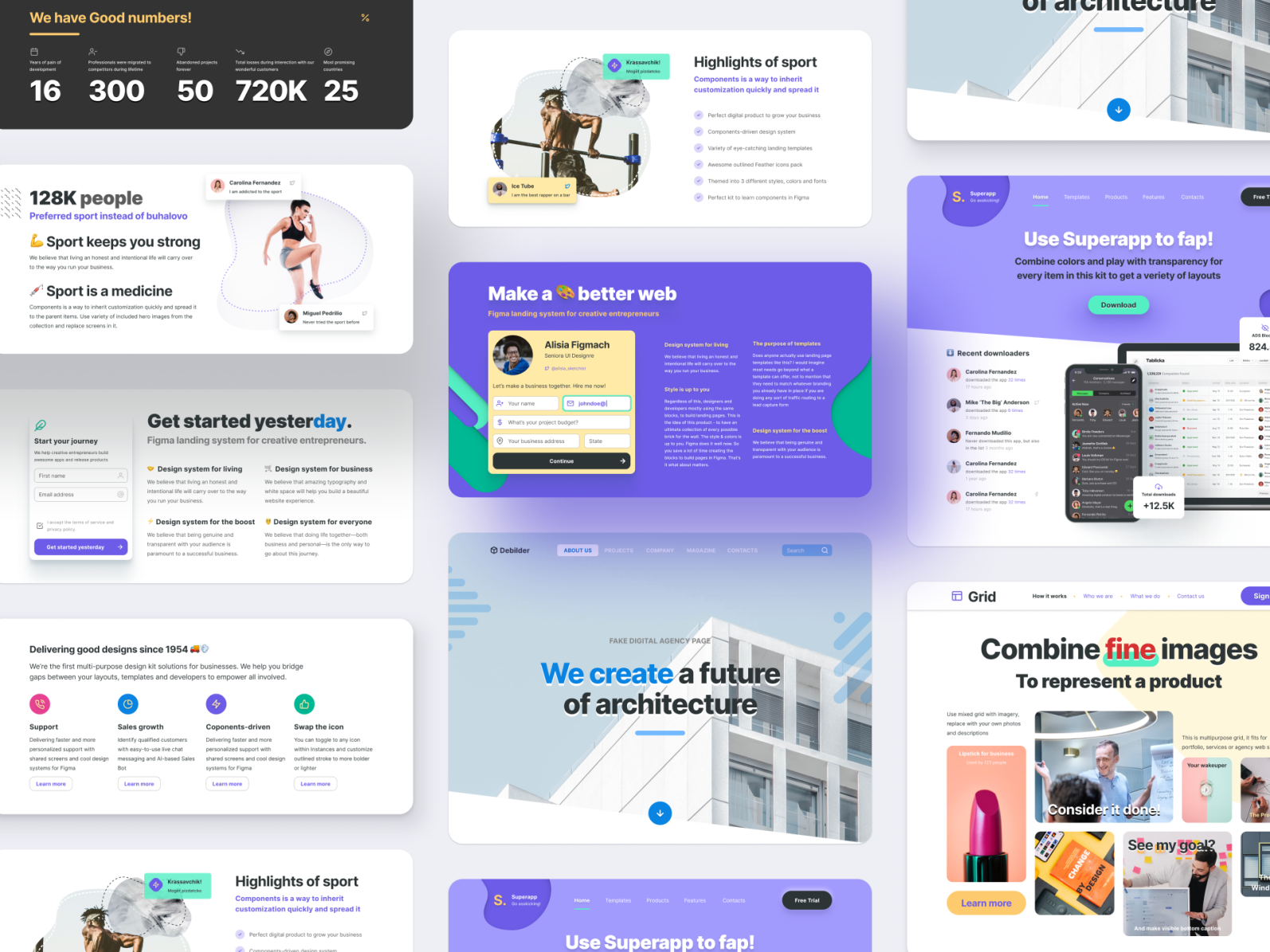 Figma web design templates for a landing page by Roman Kamushken on