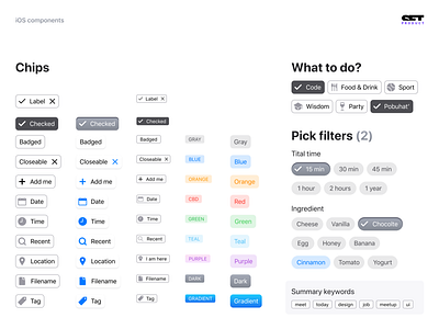 Figma iOS components library - Chips app check checked chip chips design design system figma filter filters group ios prototyping selected ui ui kit ux