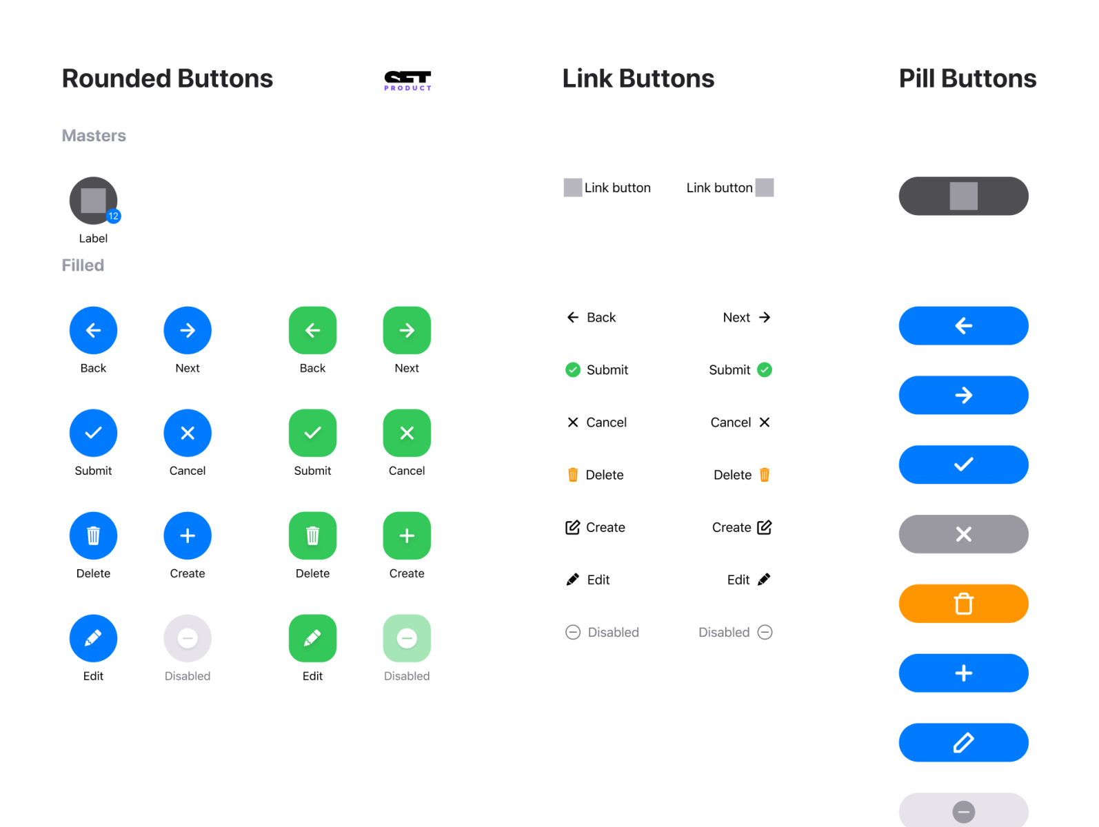 iOS buttons components Rounded, Link and Pill Buttons by Roman