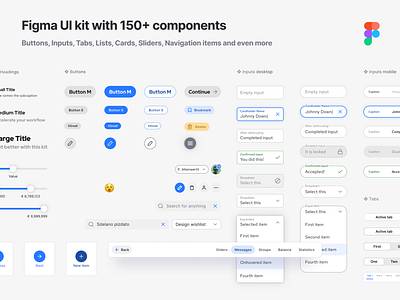 Figma components library - Buttons, Inputs, Tabs and more app buttons components design design system figma forms inputs material mobile navigation prototyping slider templates text field ui ui kit