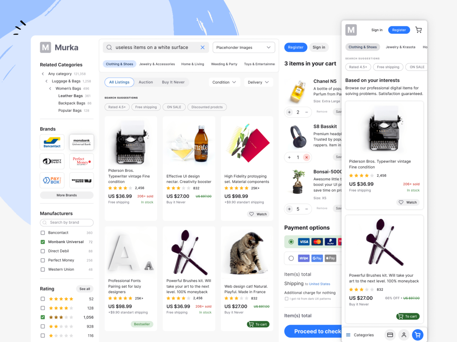 Figma ecommerce template for Shopping web app min by Roman Kamushken on