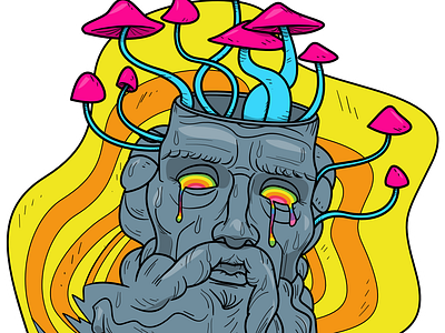 Tripy Beardo art artwork blue colourful drugs illustration old man orange pink psychedelic rainbow shrooms stylized trippy