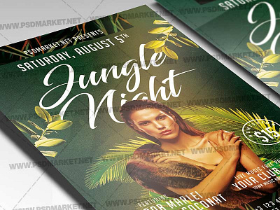 Jungle Night Template - Flyer PSD jungle affair jungle bash flyer jungle flyer jungle party summer affair flyer summer club flyer summer edition summer flyer design summer ibiza flyer summer madness summer party summer poster summer psd