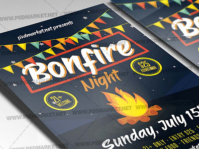Bonfire Party Template - Flyer PSD bonfire coockout bonfire flyer bonfire night bonfire outdoor event bonfire party bonfire psd camping flyer summer camp