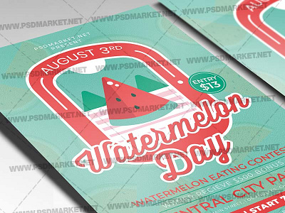 Watermelon Day Template - Flyer PSD watermelon day flyer watermelon eating contest watermelon festival watermelon flyer design watermelon national day