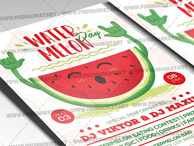 National Watermelon Day Template - Flyer PSD watermelon day flyer watermelon eating contest watermelon festival watermelon flyer design watermelon national day