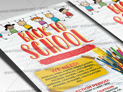 Back to School Supply Drive Template - Flyer PSD back to school back to school giveaway back to school supply drive graduation night graduation party high school party flyer high school party poster prom ball prom night school night