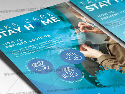 Social Distancing Template - Flyer PSD coronavirus covid covid flyer face mask health new normal new reality pandemic 2020 social distancing stay home wear mask