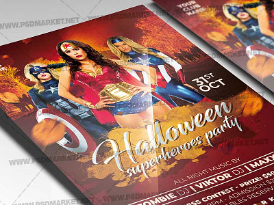 Superheroes Halloween Party Template - Flyer PSD