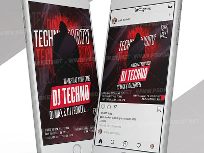 Techno Party - Instagram Post and Stories Template flyer psd flyer techno techno techno club party techno flyer techno flyer design techno music techno night techno party twerk instagram flyer twerk instagram post