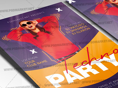 Techno Party Night Template - Flyer PSD